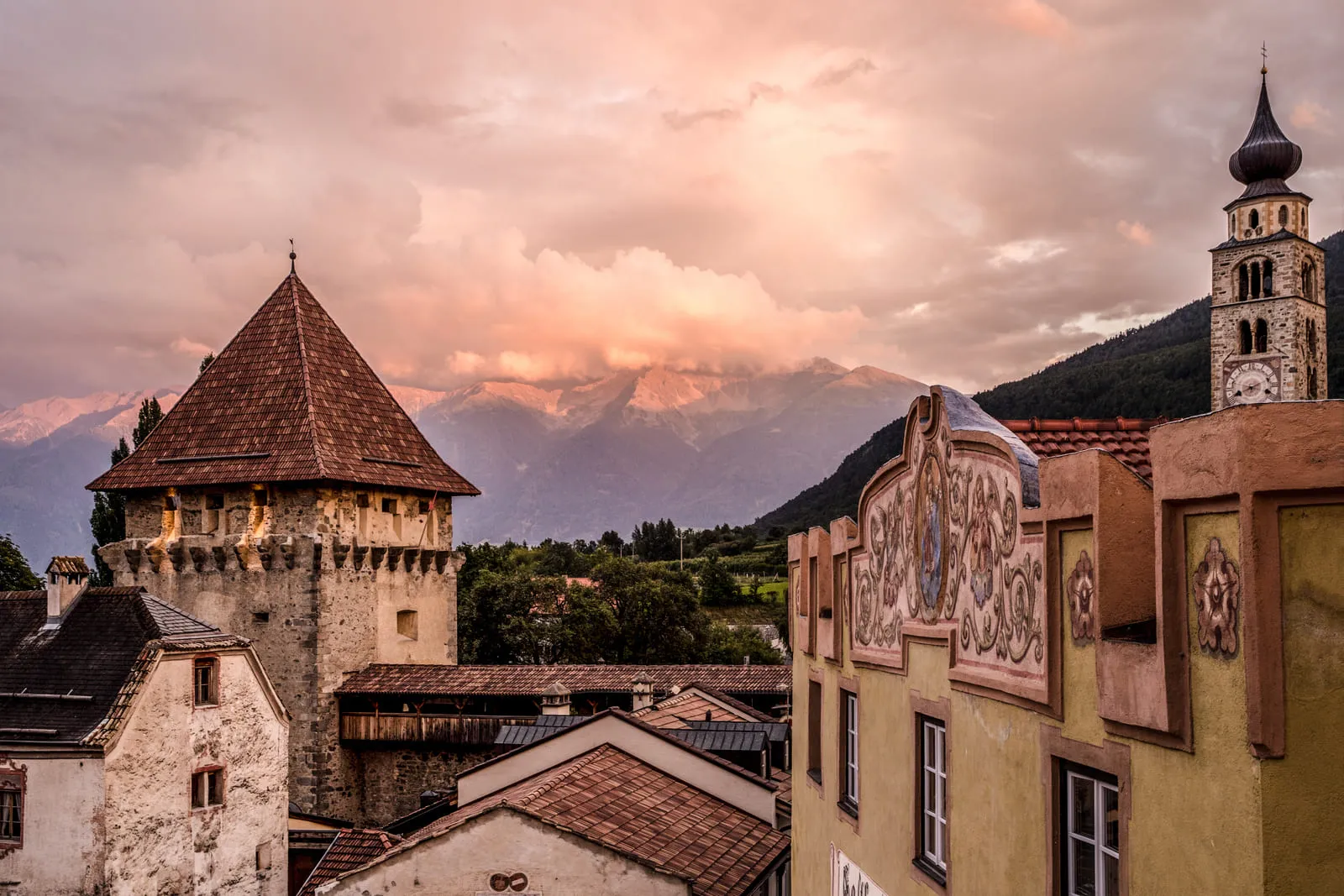 Blick auf die Ortlergruppe Fux Appartements Apparthotel Fux Schlanders